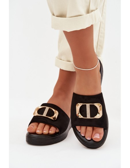 Women's Black Slippers With Gold Detail Elmera