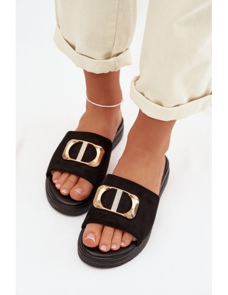 Women's Black Slippers With Gold Detail Elmera