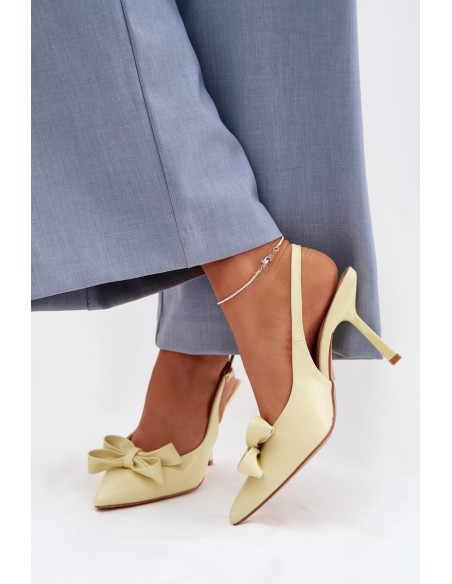 Women's High Heeled Sandals With Bow Yellow Jonera