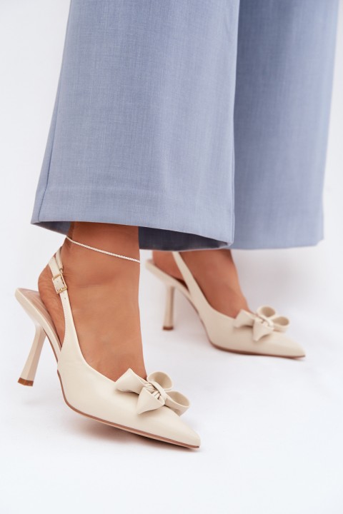 Women's High Heel Sandals With Bow Beige Jonera