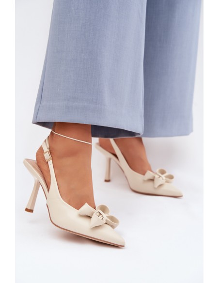 Women's High Heel Sandals With Bow Beige Jonera