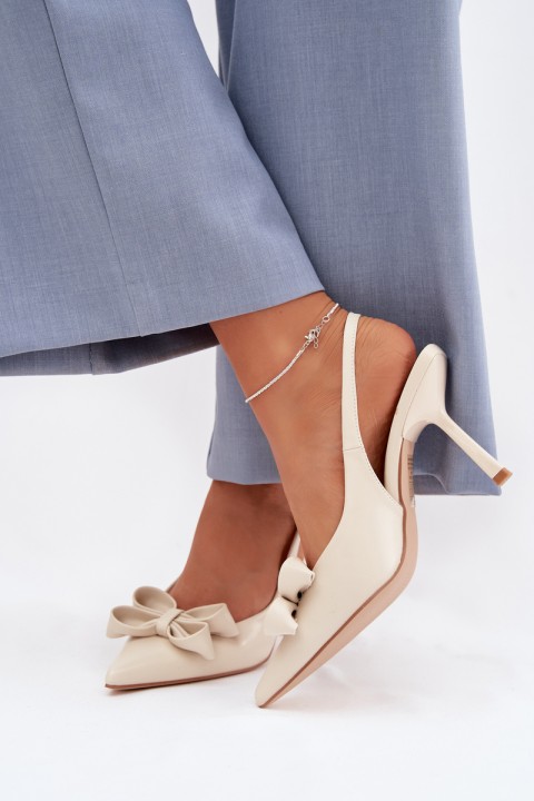 Women's High Heel Sandals With Bow Beige Jonera