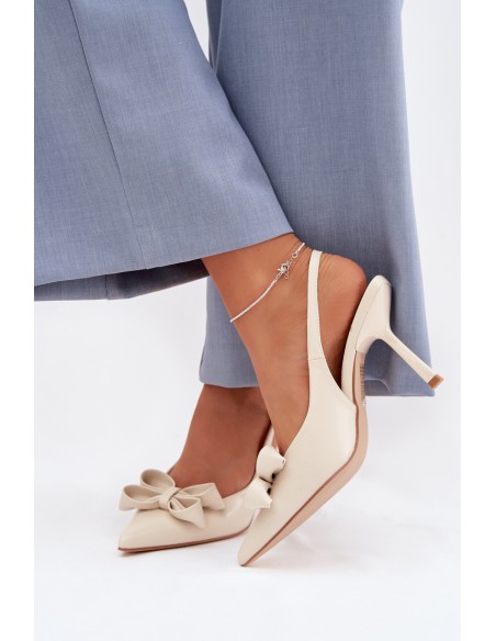 Women's High Heel Sandals With Bow Beige Jonera