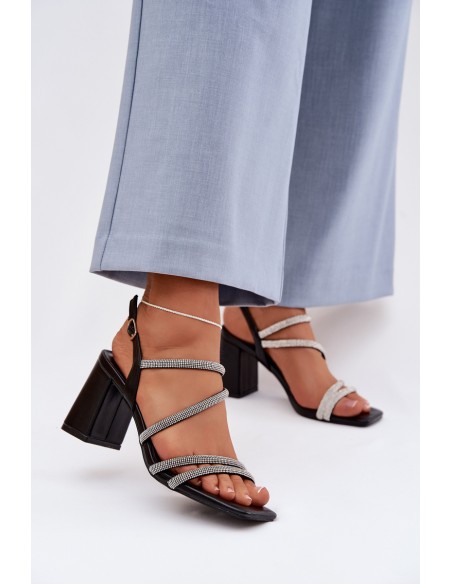 Women's Block Heel Sandals With Straps And Rhinestones Brelia