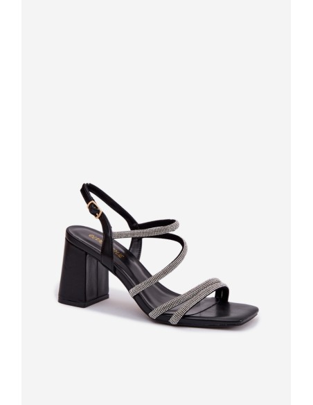 Women's Block Heel Sandals With Straps And Rhinestones Brelia