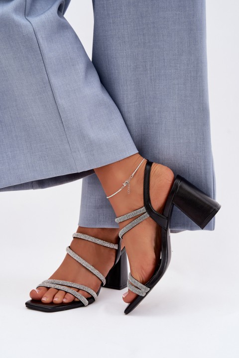 Women's Block Heel Sandals With Straps And Rhinestones Brelia