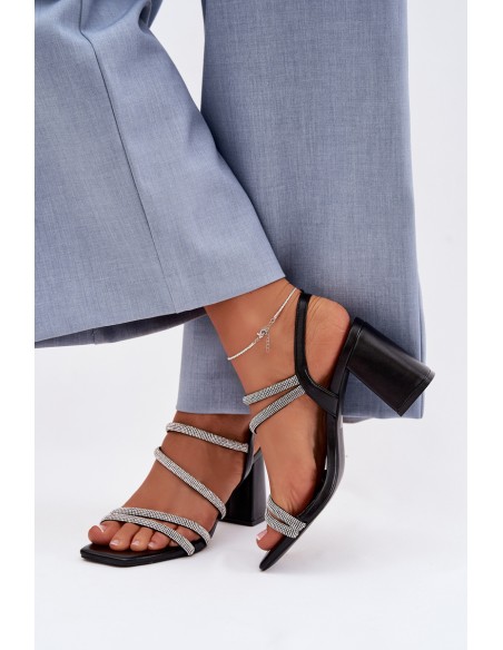 Women's Block Heel Sandals With Straps And Rhinestones Brelia