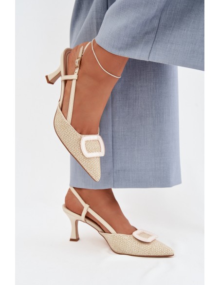 Women's High Heel Sandals With Decorative Element Beige Eslina
