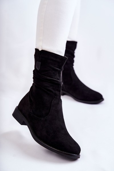 Women's Crinkled Suede Boots Black Joanne