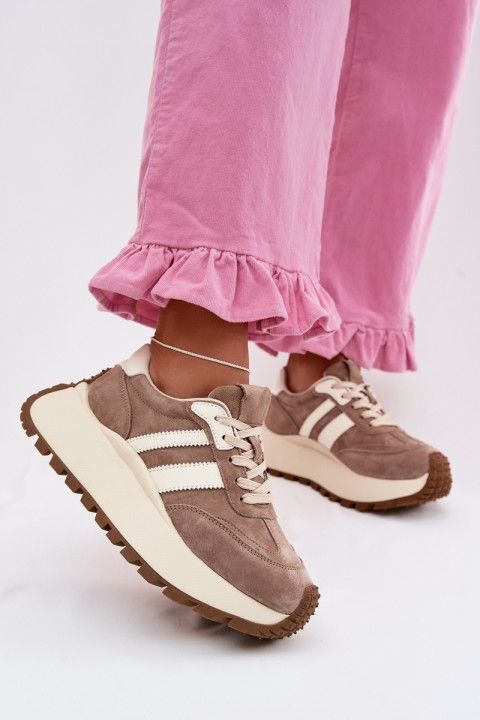 Suede Sneakers on Chunky Platform D&A GR61-5986 Beige