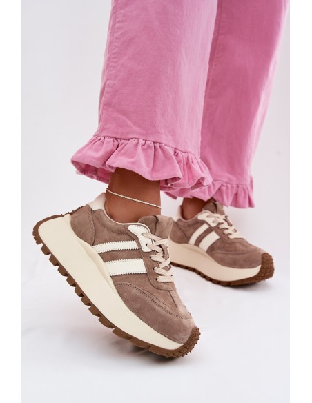 Suede Sneakers on Chunky Platform D&A GR61-5986 Beige