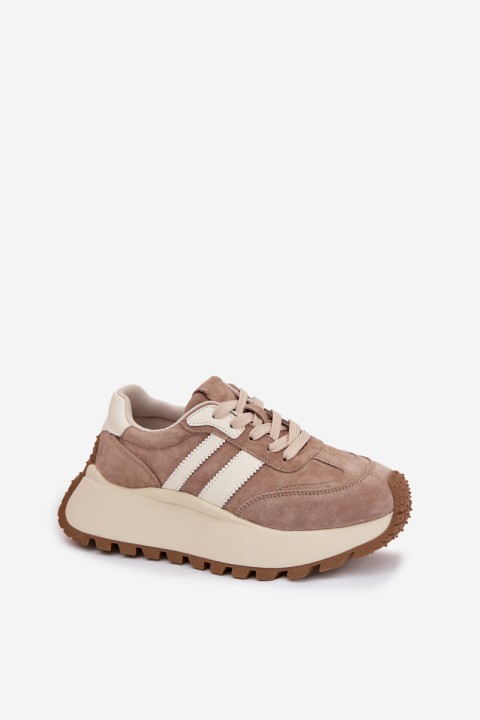 Suede Sneakers on Chunky Platform D&A GR61-5986 Beige