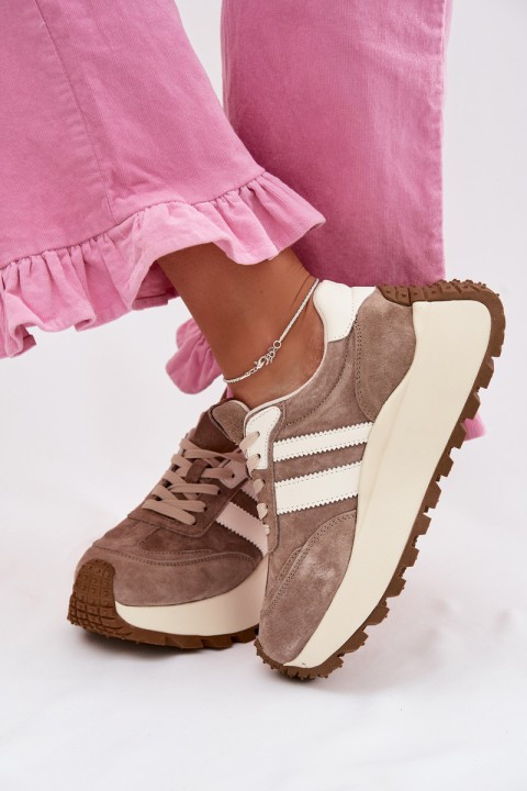 Suede Sneakers on Chunky Platform D&A GR61-5986 Beige
