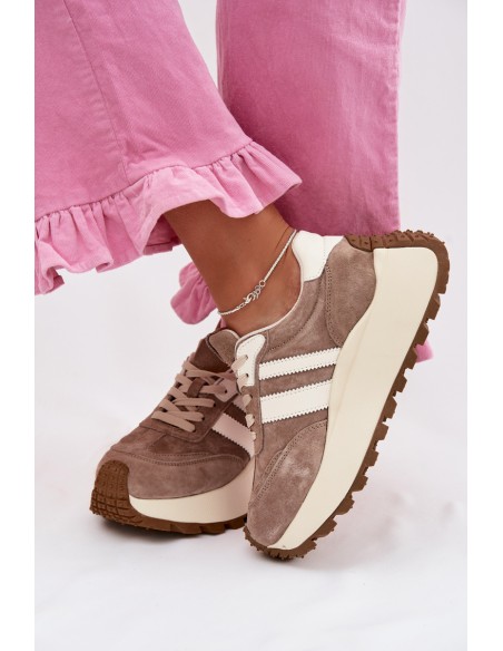 Suede Sneakers on Chunky Platform D&A GR61-5986 Beige