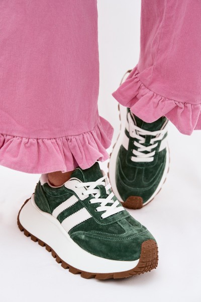 Suede Sneakers With Thick Platform D&A GR61-5986 Green
