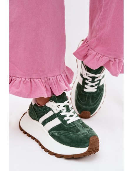 Suede Sneakers With Thick Platform D&A GR61-5986 Green