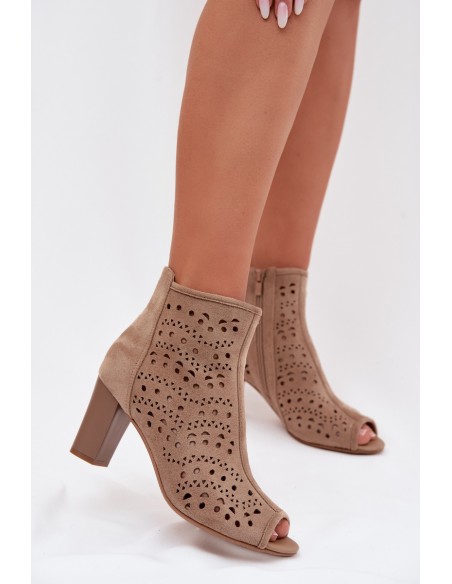 Women's Open Ankle Boots with Heel with Cutout Beige Ilavette