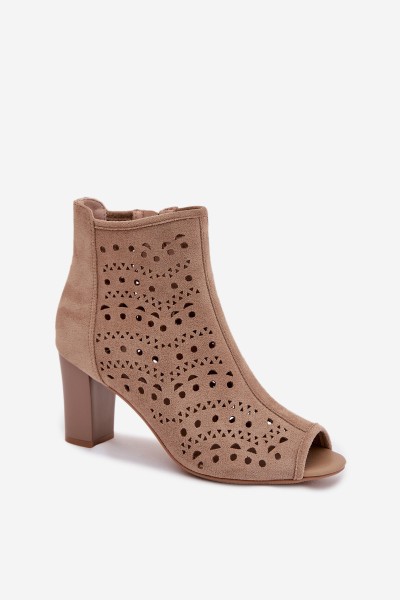 Women's Open Ankle Boots with Heel with Cutout Beige Ilavette 2