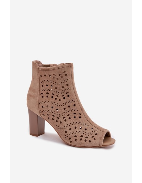 Women's Open Ankle Boots with Heel with Cutout Beige Ilavette