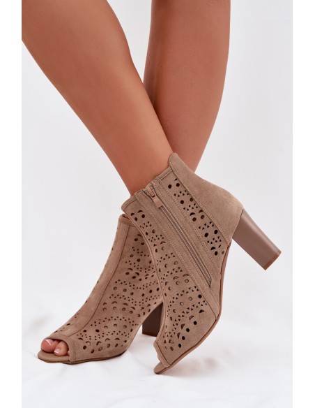 Women's Open Ankle Boots with Heel with Cutout Beige Ilavette