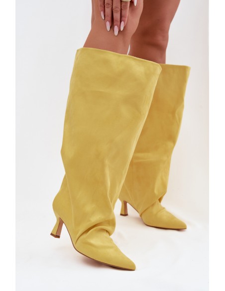 Yellow Harela Wide Shaft Boots with Ruffles on Heel