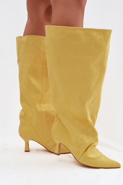 Yellow Harela Wide Shaft Boots with Ruffles on Heel 2