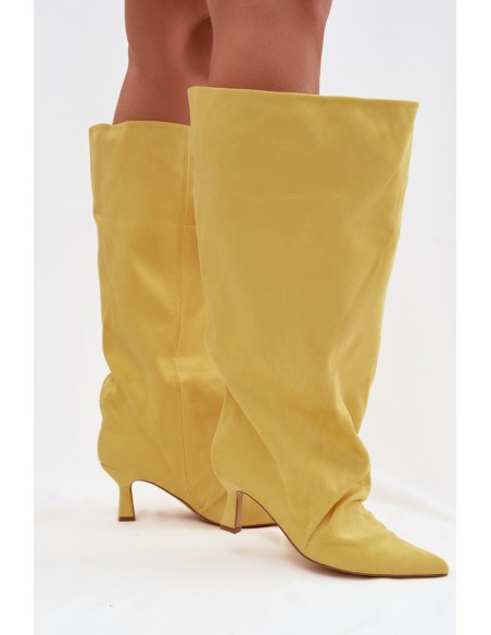 Yellow Harela Wide Shaft Boots with Ruffles on Heel