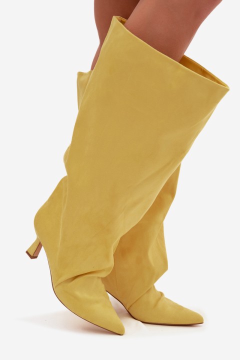 Yellow Harela Wide Shaft Boots with Ruffles on Heel