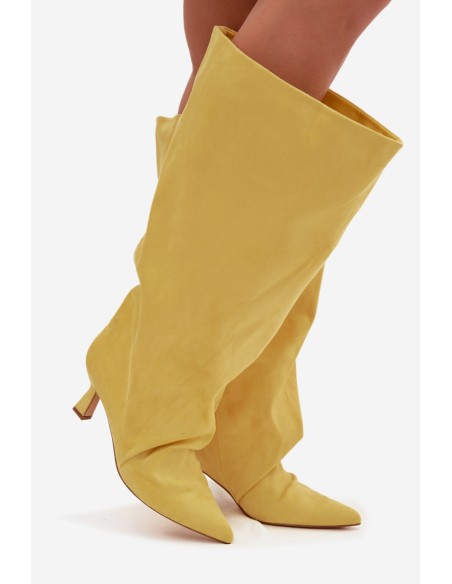 Yellow Harela Wide Shaft Boots with Ruffles on Heel