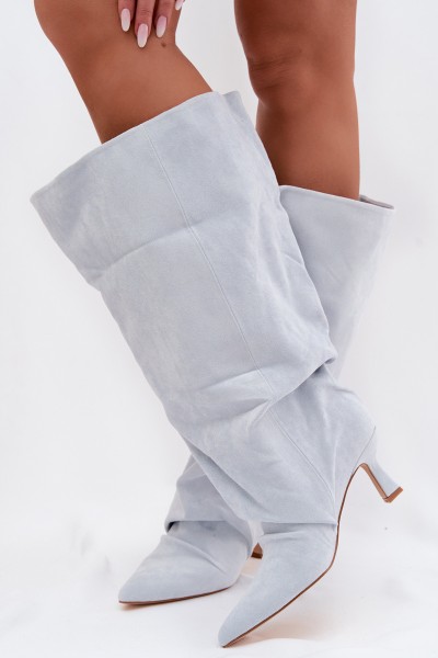 Wide Shaft Boots with Ruching on the Heel Blue Harela