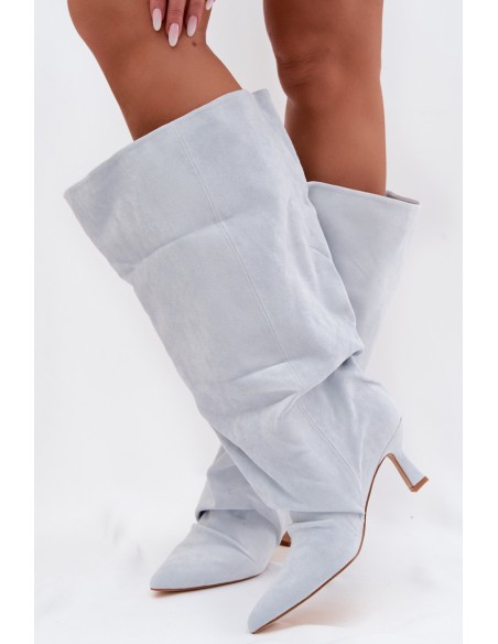 Wide Shaft Boots with Ruching on the Heel Blue Harela