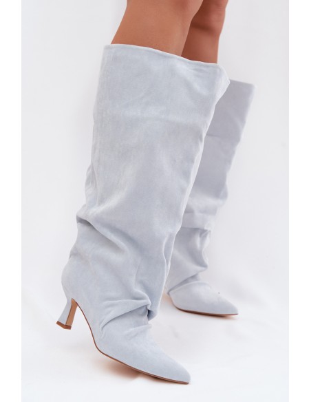 Wide Shaft Boots with Ruching on the Heel Blue Harela