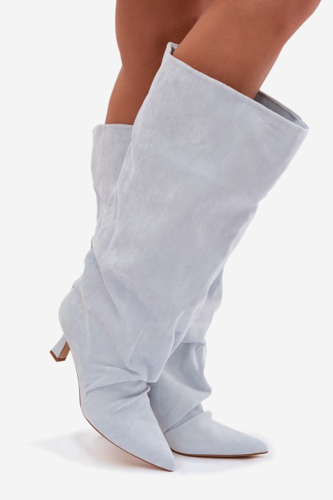 Wide Shaft Boots with Ruching on the Heel Blue Harela