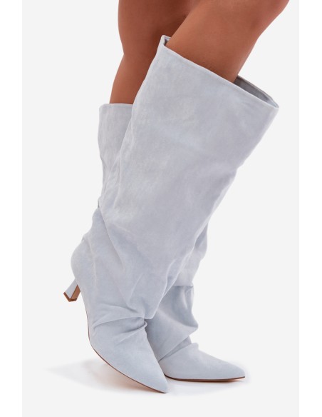 Wide Shaft Boots with Ruching on the Heel Blue Harela