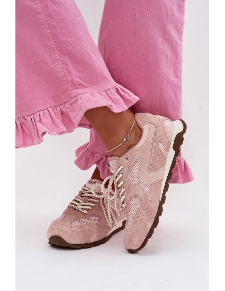 Leather Suede Women's Sneakers MK61-0705 Pink