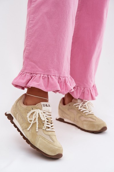 Women's Leather Suede Sneakers MK61-0705 Light Green