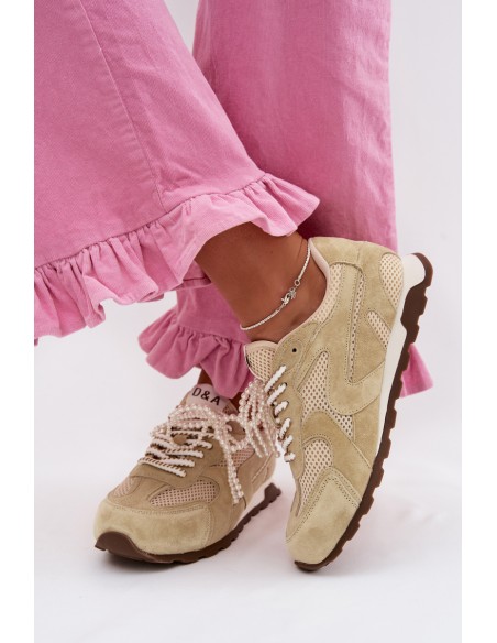 Women's Leather Suede Sneakers MK61-0705 Light Green