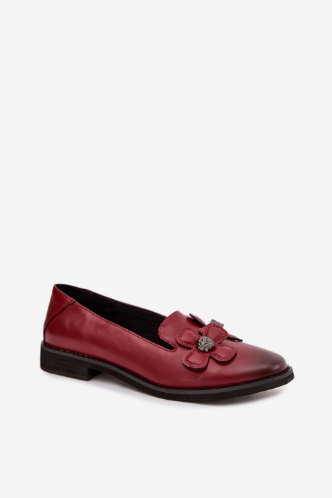 Women's Flat Heeled Shoes with Decorative Flowers Bordeaux Tavillette