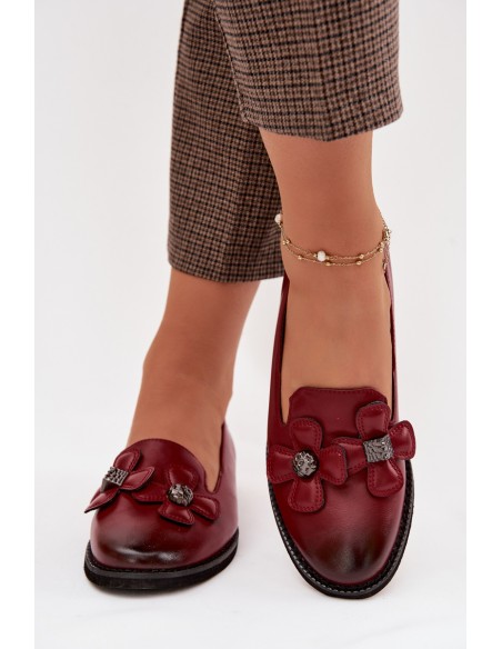 Women's Flat Heeled Shoes with Decorative Flowers Bordeaux Tavillette