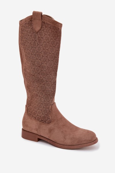Women's Ankle Boots With Openwork Pattern On Flat Heel S.Barski HY61-8022 Brown 2