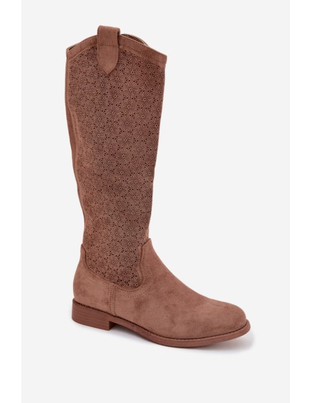 Women's Ankle Boots With Openwork Pattern On Flat Heel S.Barski HY61-8022 Brown