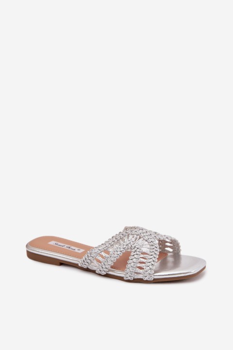 Women's Flat Silver Slides Fariella