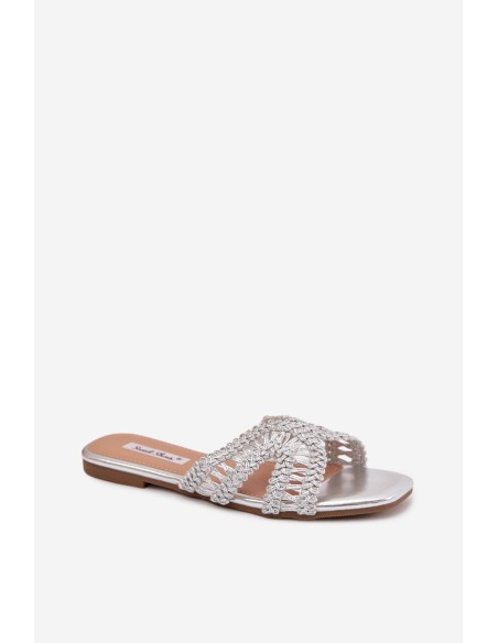 Women's Flat Silver Slides Fariella