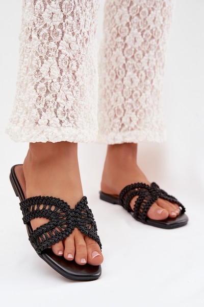 Women's Flat Black Slides Fariella