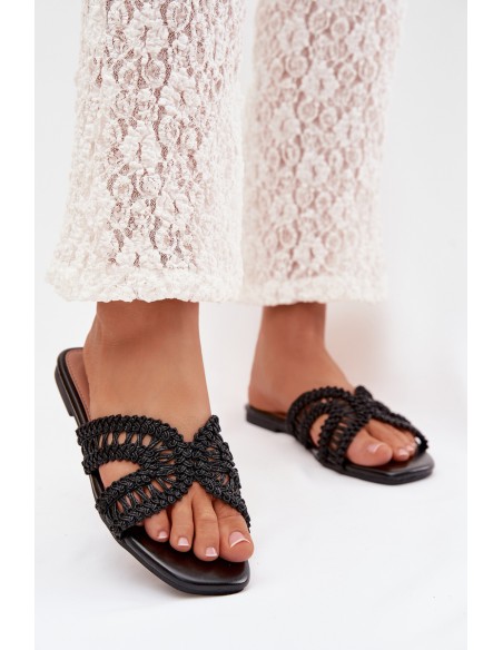 Women's Flat Black Slides Fariella