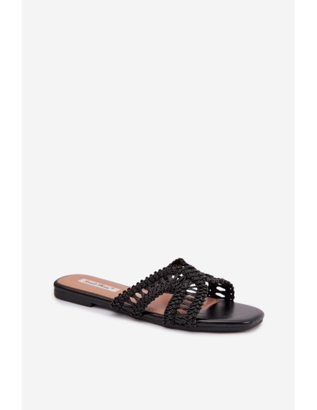 Women's Flat Black Slides Fariella