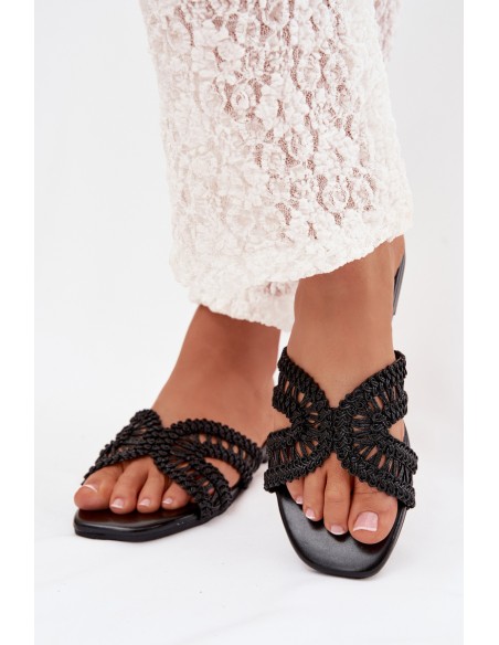 Women's Flat Black Slides Fariella