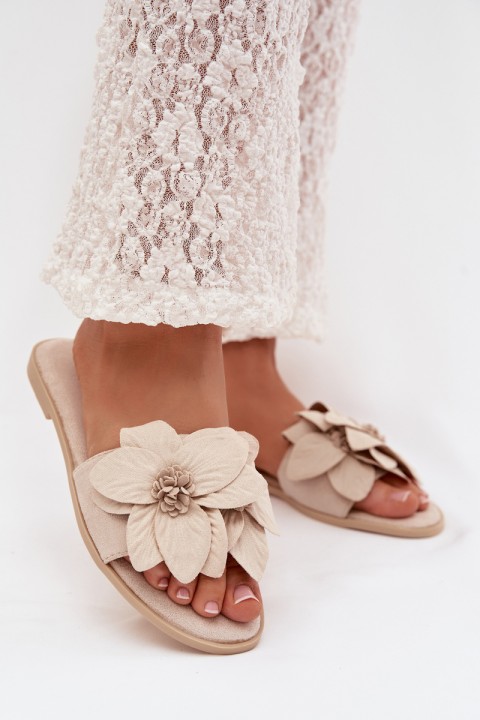 Women's Flat Shoes With Decorative Flowers Jasnobeżowe Elzoria