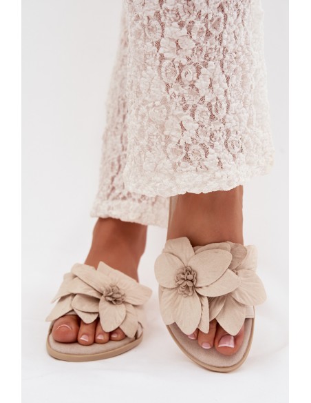 Women's Flat Shoes With Decorative Flowers Jasnobeżowe Elzoria
