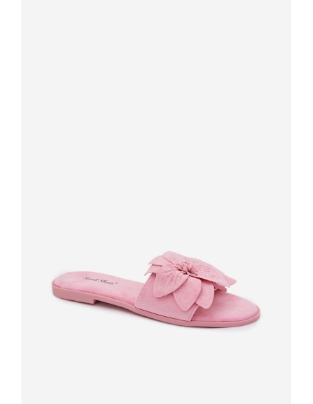 Women's Flat Pink Floral Embellished Slides Elzoria